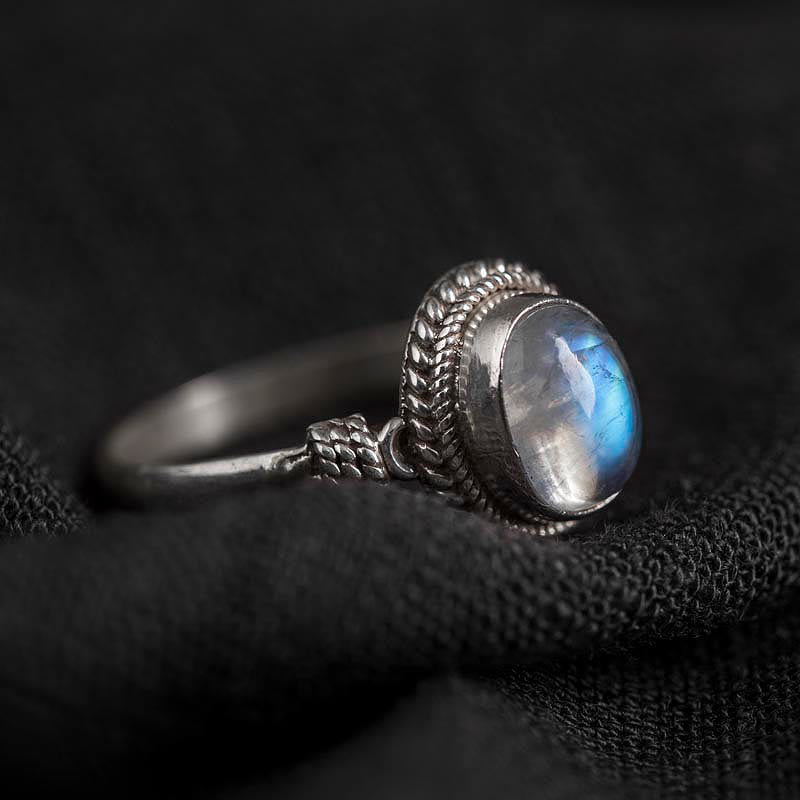 Anello positivo in argento sterling 925 con pietra di luna naturale Buddha Stones