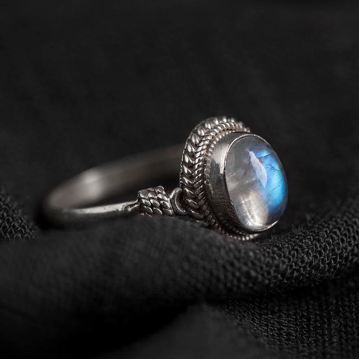 Anello positivo in argento sterling 925 con pietra di luna naturale Buddha Stones