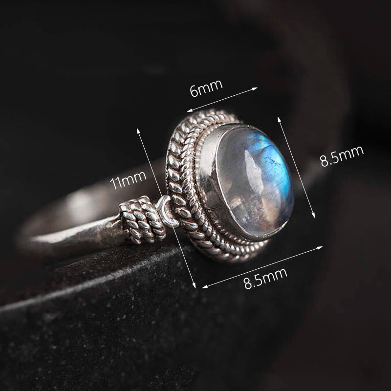 Anello positivo in argento sterling 925 con pietra di luna naturale Buddha Stones