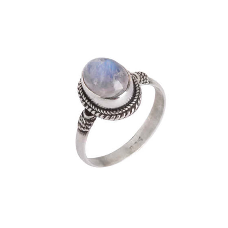 Anello positivo in argento sterling 925 con pietra di luna naturale Buddha Stones
