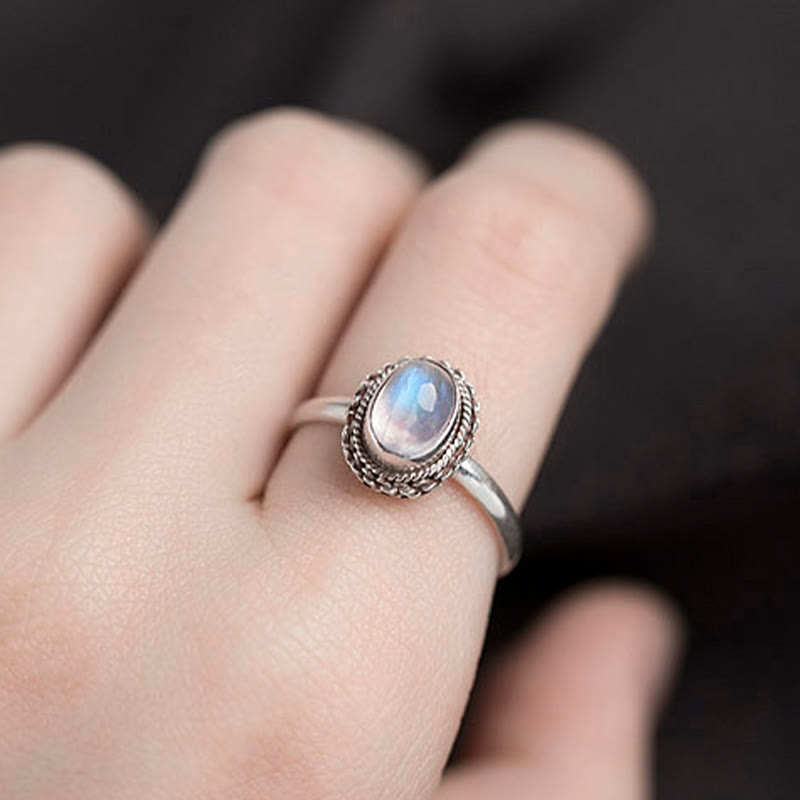 Anello positivo in argento sterling 925 con pietra di luna naturale Buddha Stones