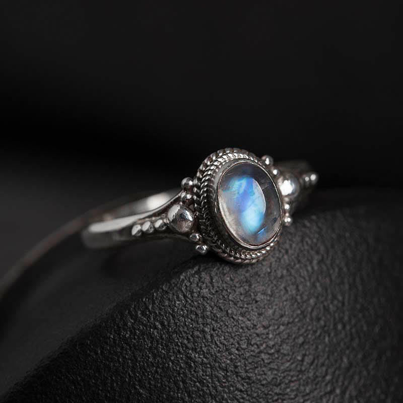 Anello positivo in argento sterling 925 con pietra di luna naturale Buddha Stones
