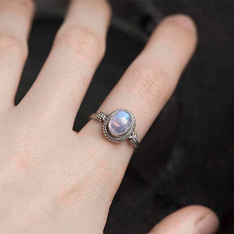 Anello positivo in argento sterling 925 con pietra di luna naturale Buddha Stones