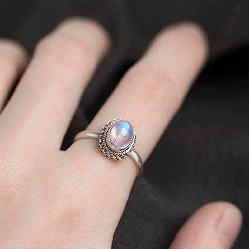 Anello positivo in argento sterling 925 con pietra di luna naturale Buddha Stones