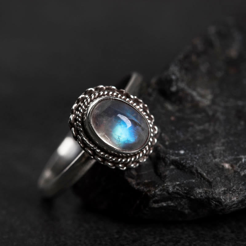Anello positivo in argento sterling 925 con pietra di luna naturale Buddha Stones