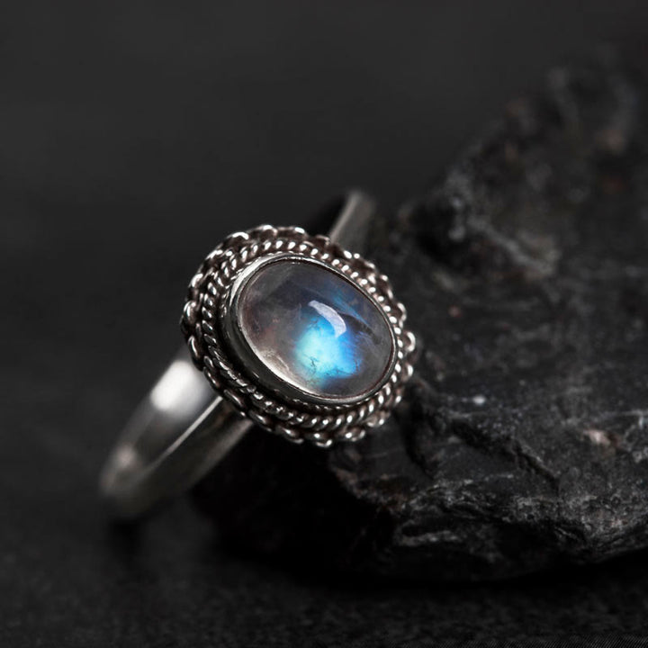 Anello positivo in argento sterling 925 con pietra di luna naturale Buddha Stones