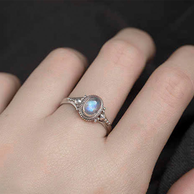 Anello positivo in argento sterling 925 con pietra di luna naturale Buddha Stones