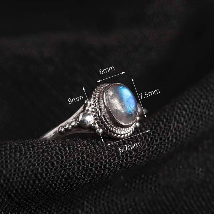 Anello positivo in argento sterling 925 con pietra di luna naturale Buddha Stones