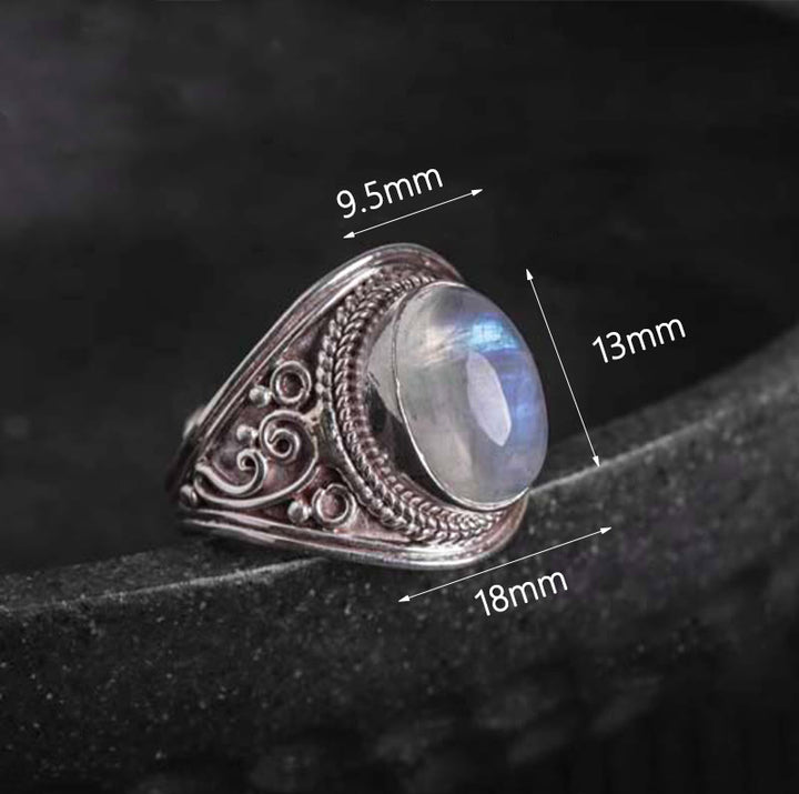 Anello regolabile con pietra di luna naturale in argento sterling 925 fatto a mano con Buddha Stones