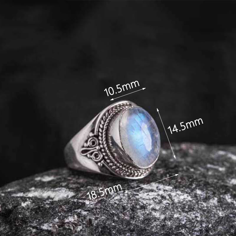 Anello regolabile con pietra di luna naturale in argento sterling 925 fatto a mano con Buddha Stones