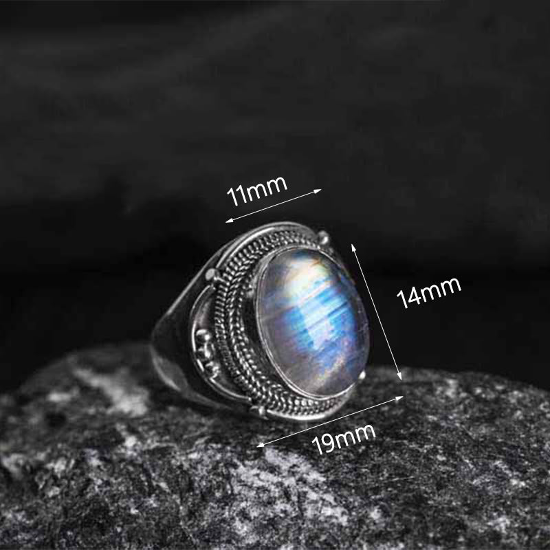 Anello regolabile con pietra di luna naturale in argento sterling 925 fatto a mano con Buddha Stones