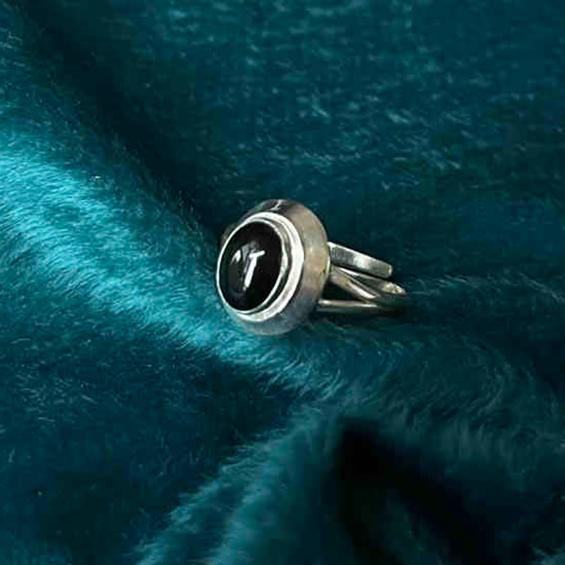 Anello regolabile in argento sterling 925 con onice nero fatto a mano, motivo Buddha Stones