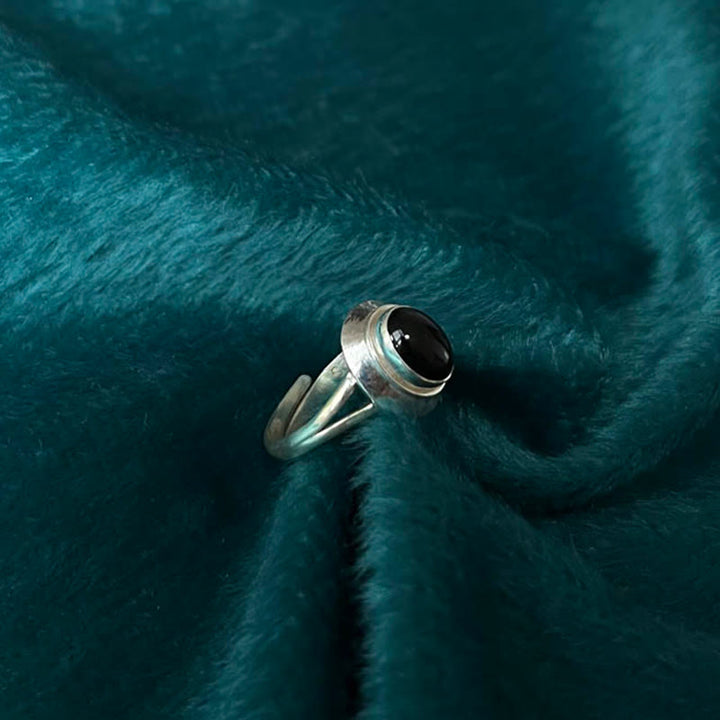Anello regolabile in argento sterling 925 con onice nero fatto a mano, motivo Buddha Stones