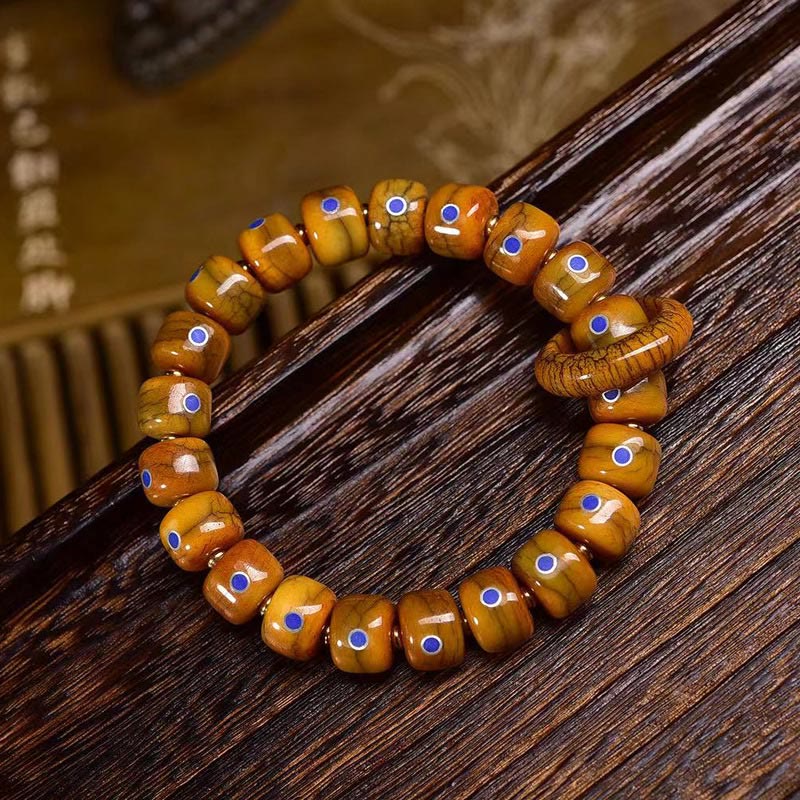 Bracciale in corda intrecciata con perline di osso tibetane vintage di Buddha Stones e Lazurite
