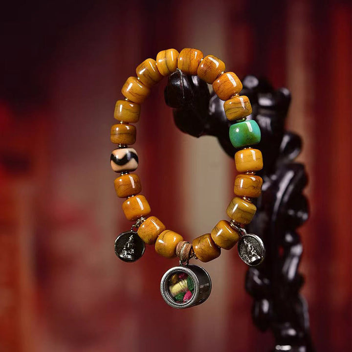 Braccialetto di equilibrio con perline di osso tibetane vintage , Buddha Stones, perline Dzi, volpe carina