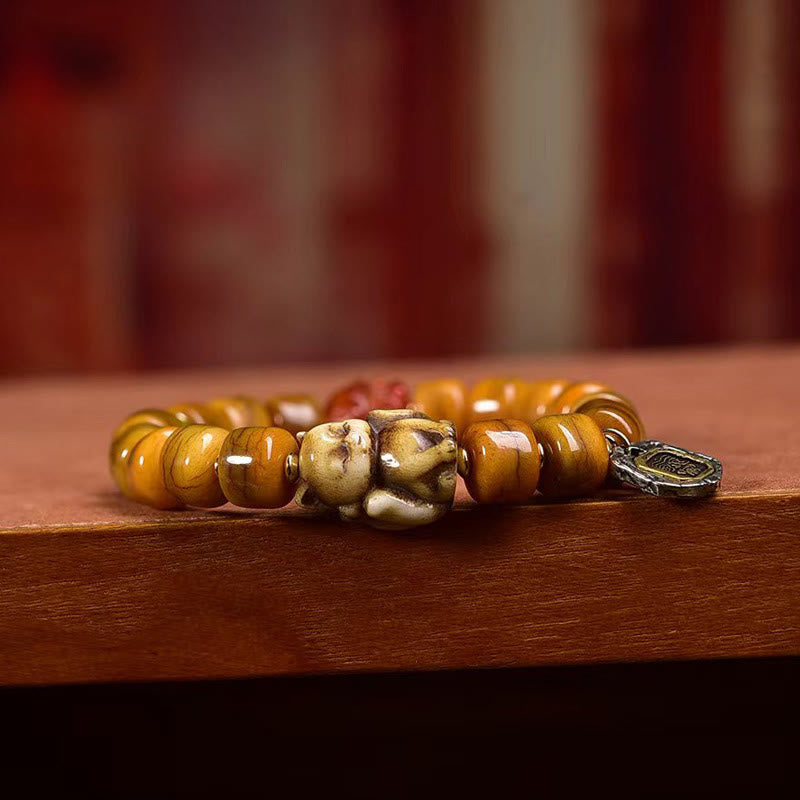 Braccialetto di equilibrio con perline di osso tibetane vintage , Buddha Stones, perline Dzi, volpe carina