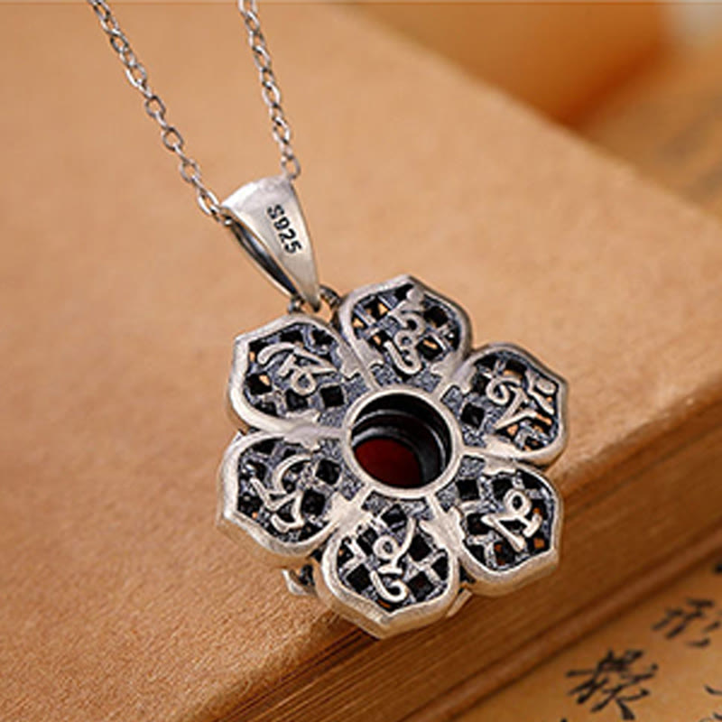 Collana con ciondolo a forma di pera in rame e agata rossa con motivo a loto, Buddha Stones tibetane Om Mani Padme Hum - image 4