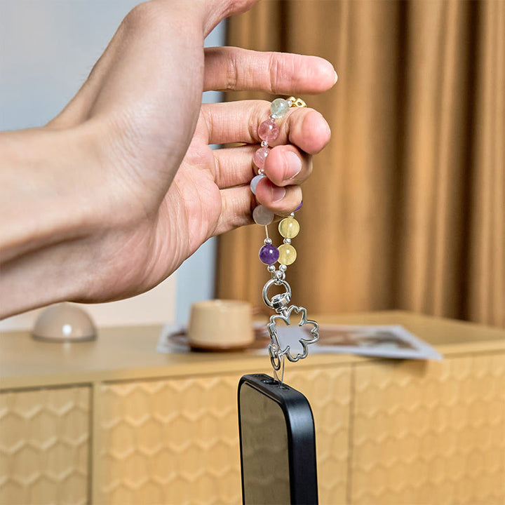 Buddha Stones naturali, quarzo fragola, ametista, citrino, acquamarina, portachiavi a forma di fiore, decorazione da appendere