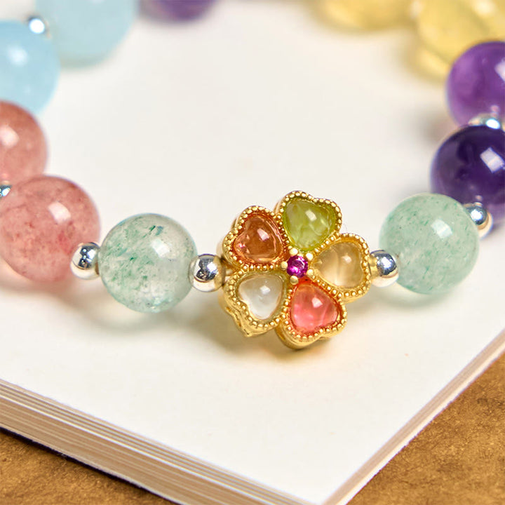 Buddha Stones naturali, quarzo fragola, ametista, citrino, acquamarina, portachiavi a forma di fiore, decorazione da appendere