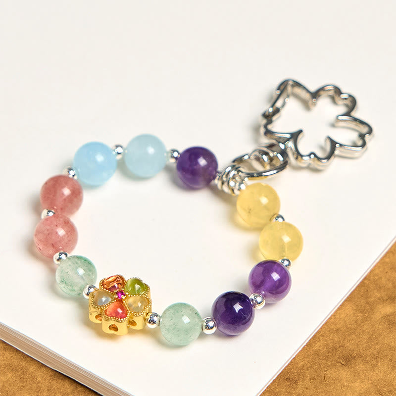 Buddha Stones naturali, quarzo fragola, ametista, citrino, acquamarina, portachiavi a forma di fiore, decorazione da appendere