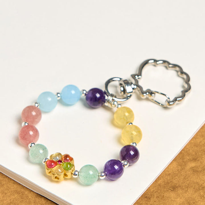 Buddha Stones naturali, quarzo fragola, ametista, citrino, acquamarina, portachiavi a forma di fiore, decorazione da appendere