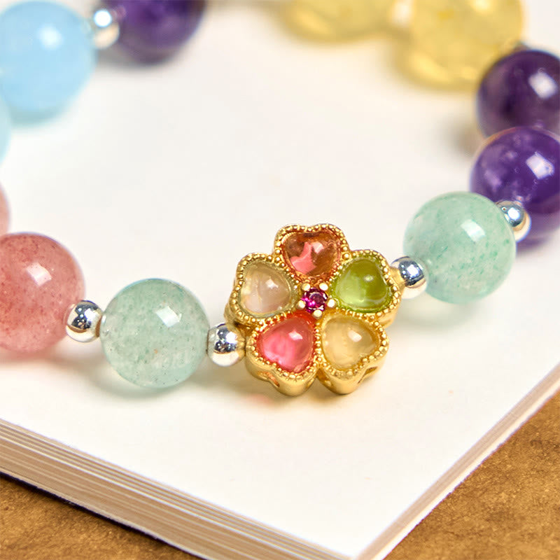 Buddha Stones naturali, quarzo fragola, ametista, citrino, acquamarina, portachiavi a forma di fiore, decorazione da appendere