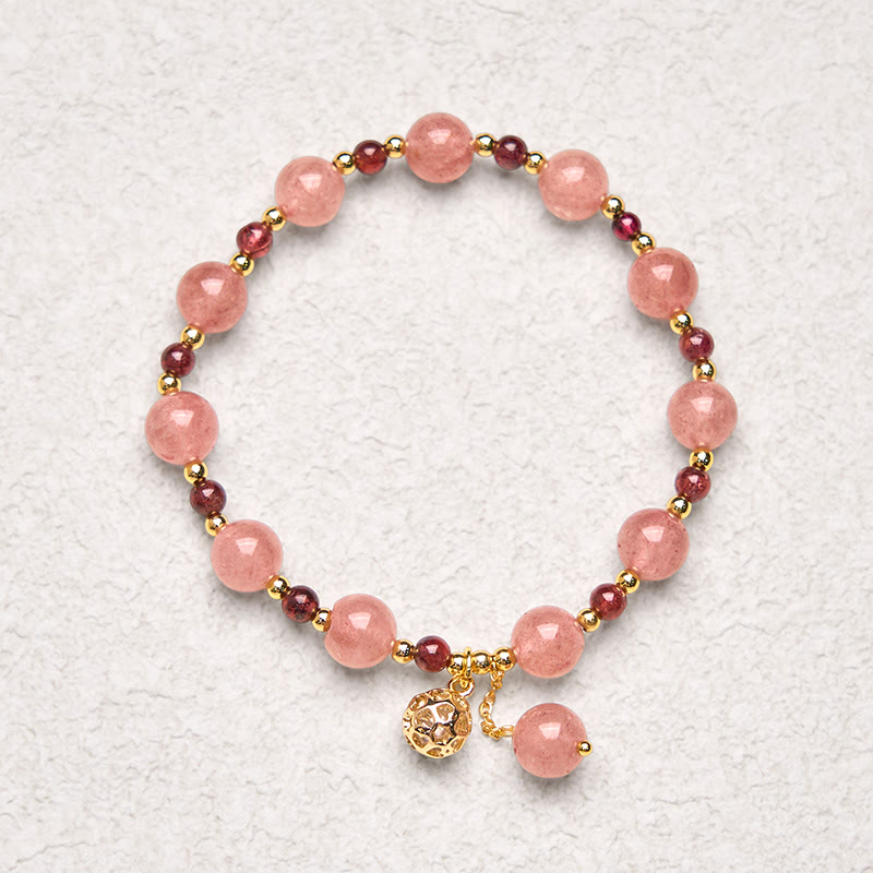 Braccialetto curativo in quarzo fragola naturale e granato Buddha Stones