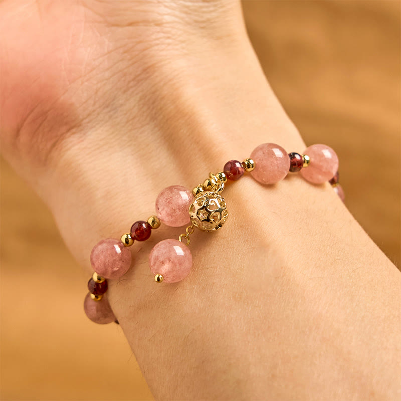 Braccialetto curativo in quarzo fragola naturale e granato Buddha Stones
