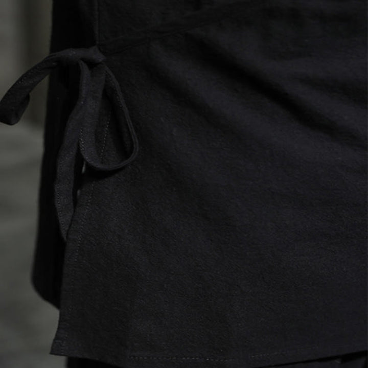 Camicia da uomo in cotone e lino a maniche lunghe con lacci e bottoni, modello Buddha Stones - image 10