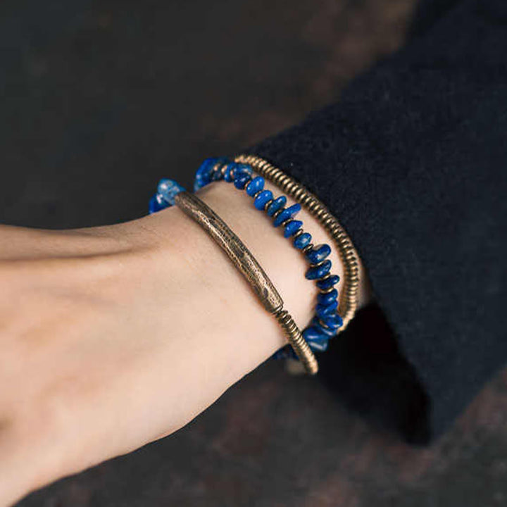 Bracciale Buddha Stones a triplo giro in lazurite con forma irregolare
