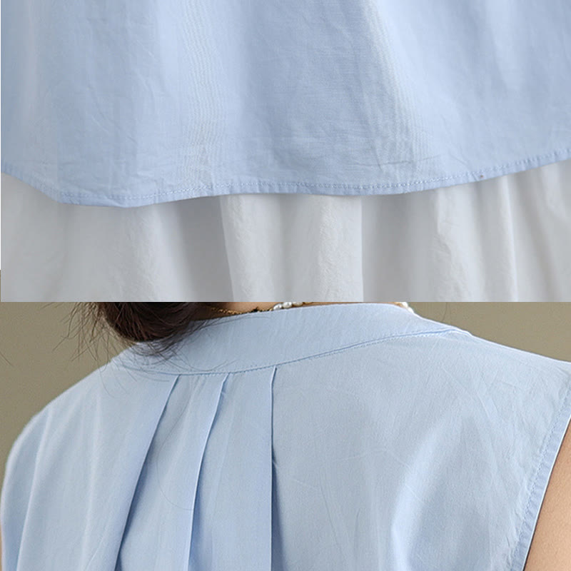 Canotta da donna in cotone e lino, senza maniche, con scollo all'americana, tinta unita , Buddha Stones, estate