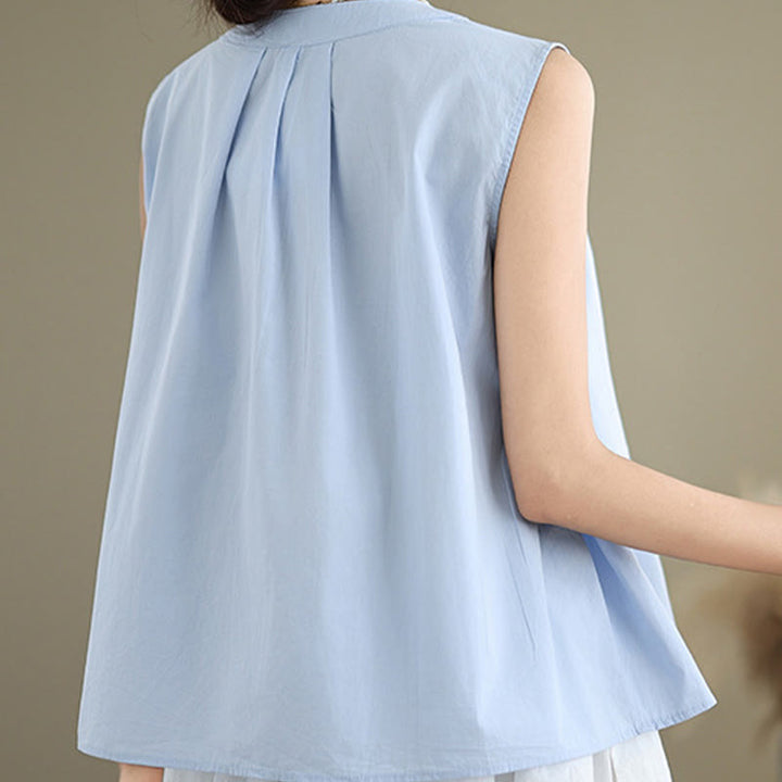 Canotta da donna in cotone e lino, senza maniche, con scollo all'americana, tinta unita , Buddha Stones, estate