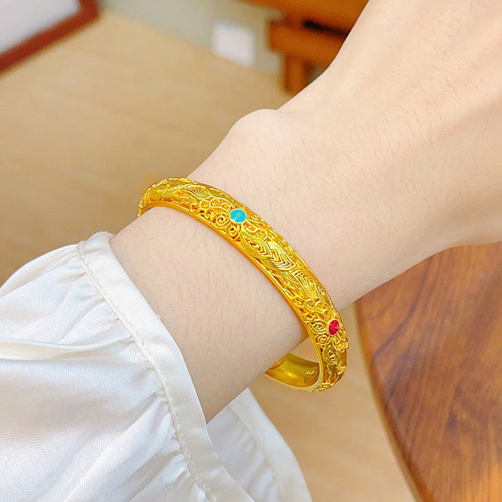 Braccialetto portafortuna con fiori e foglie in rame placcato oro Buddha Stones