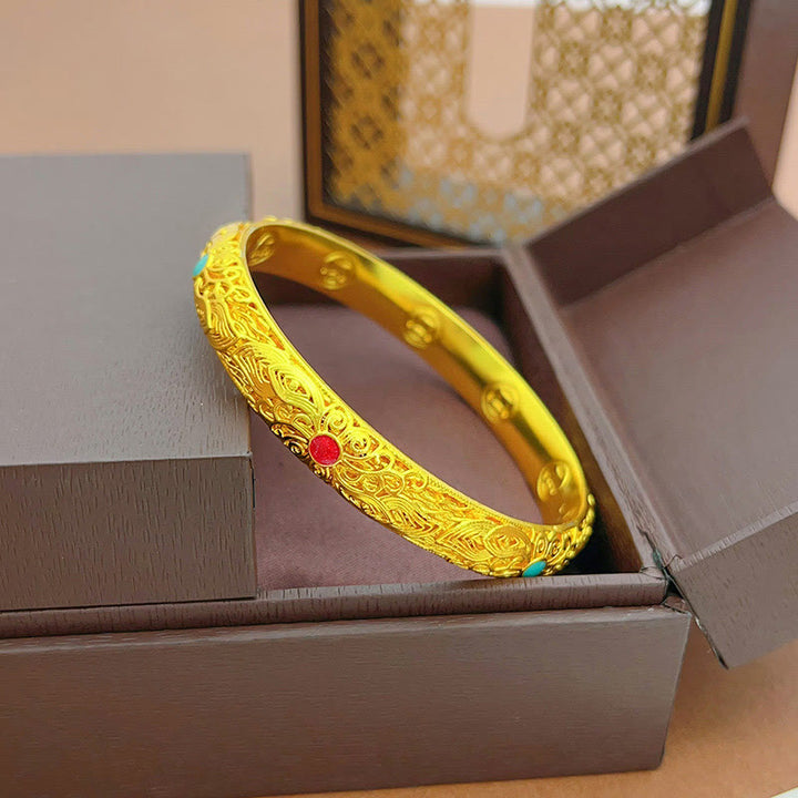 Braccialetto portafortuna con fiori e foglie in rame placcato oro Buddha Stones