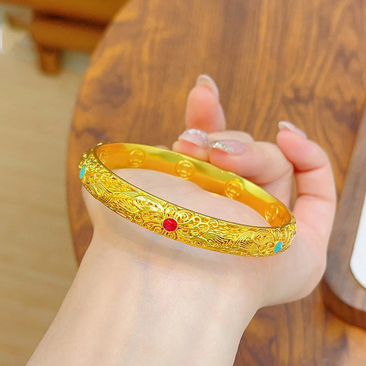 Braccialetto portafortuna con fiori e foglie in rame placcato oro Buddha Stones