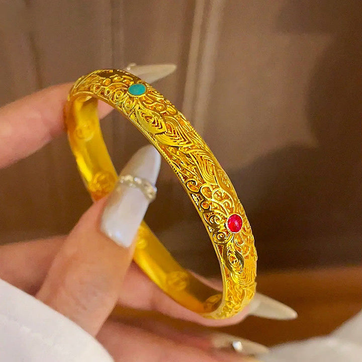 Braccialetto portafortuna con fiori e foglie in rame placcato oro Buddha Stones