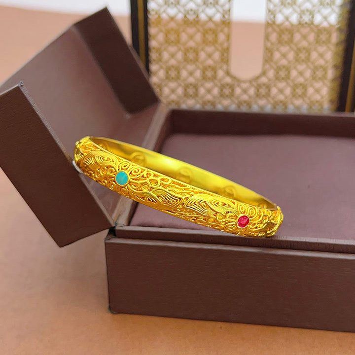 Braccialetto portafortuna con fiori e foglie in rame placcato oro Buddha Stones