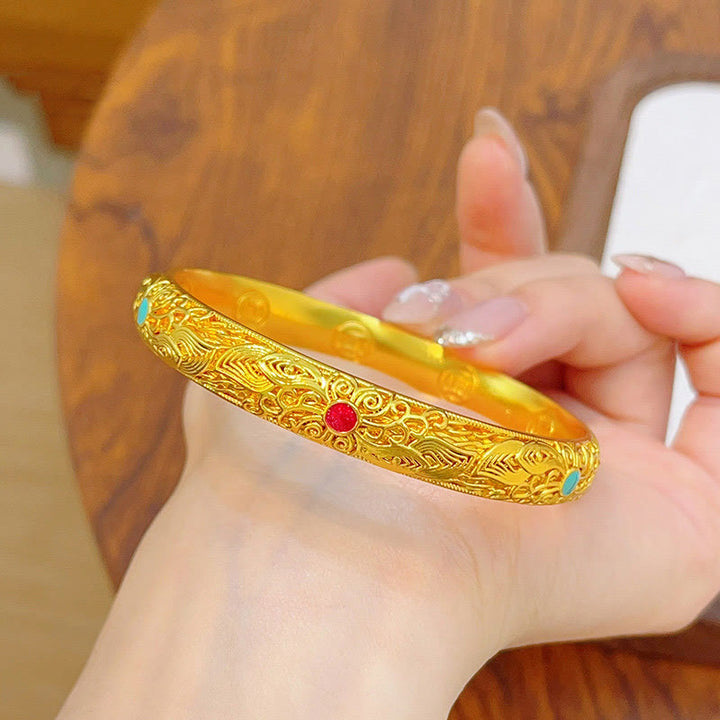 Braccialetto portafortuna con fiori e foglie in rame placcato oro Buddha Stones