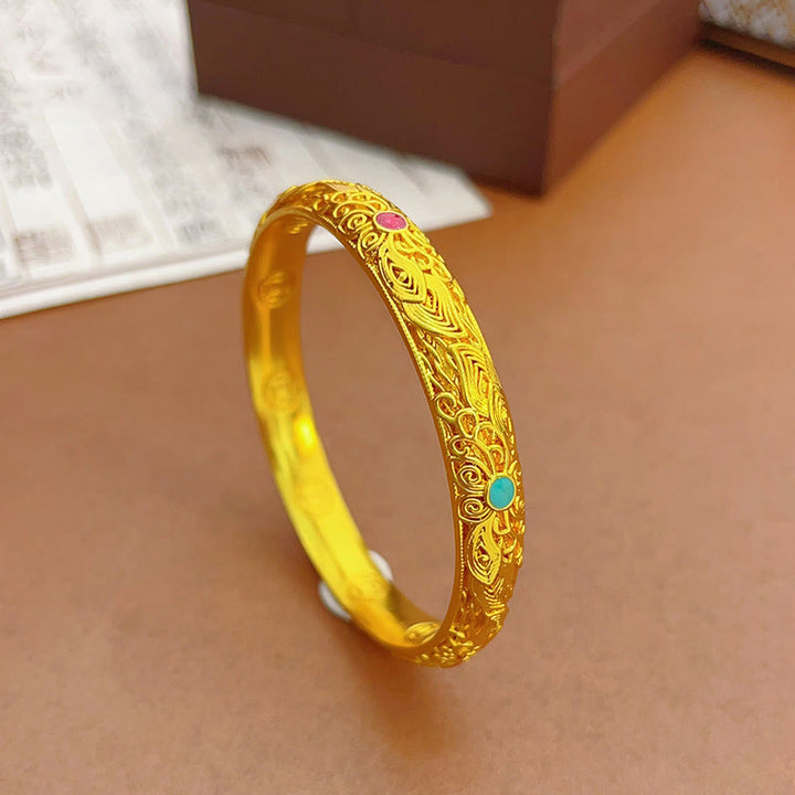 Braccialetto portafortuna con fiori e foglie in rame placcato oro Buddha Stones