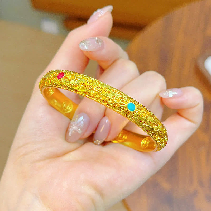 Braccialetto portafortuna con fiori e foglie in rame placcato oro Buddha Stones