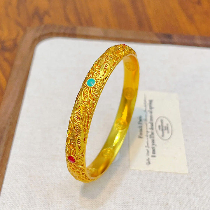 Braccialetto portafortuna con fiori e foglie in rame placcato oro Buddha Stones