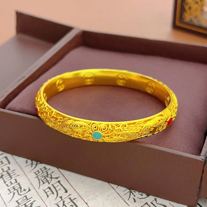 Braccialetto portafortuna con fiori e foglie in rame placcato oro Buddha Stones