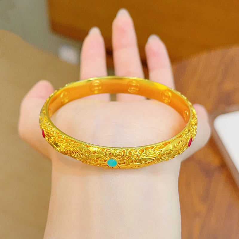 Braccialetto portafortuna con fiori e foglie in rame placcato oro Buddha Stones