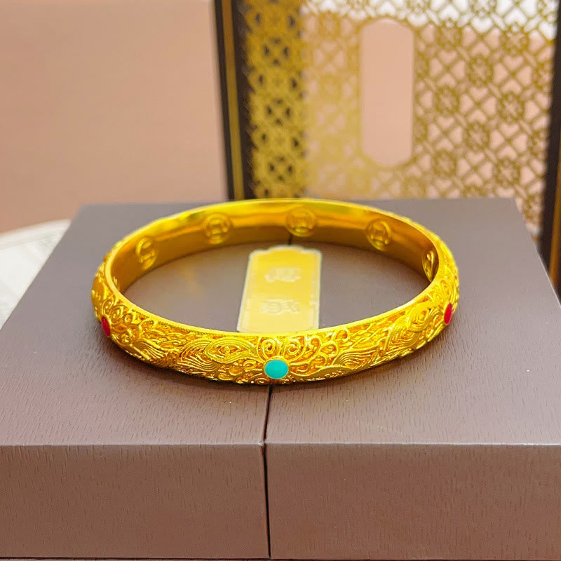 Braccialetto portafortuna con fiori e foglie in rame placcato oro Buddha Stones