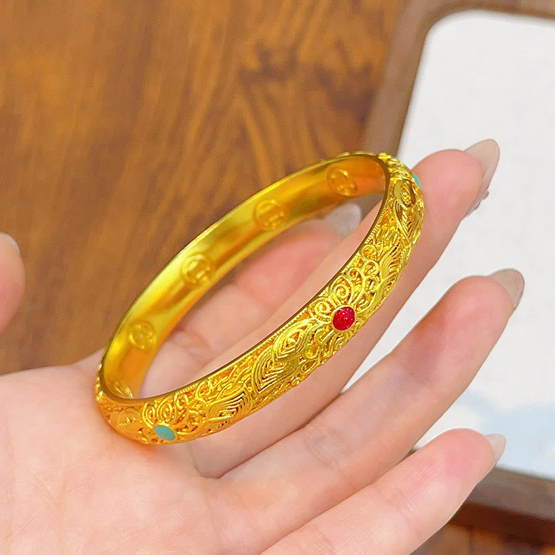 Braccialetto portafortuna con fiori e foglie in rame placcato oro Buddha Stones