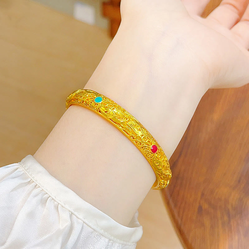 Braccialetto portafortuna con fiori e foglie in rame placcato oro Buddha Stones