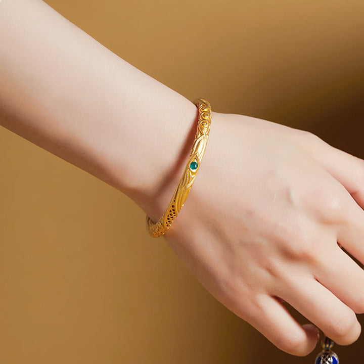 Braccialetto di benedizione con design a forma di fiore cavo dorato in argento sterling 999 Buddha Stones