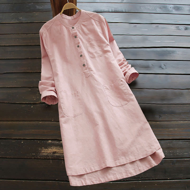 Camicia da donna a maniche lunghe con tasche e bottoni in tinta unita Buddha Stones - Rosa - US16, UK/AU20, EU48 (5XL) - image 5