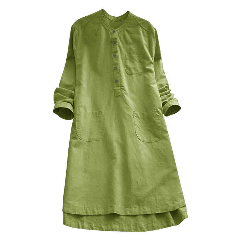 Camicia da donna a maniche lunghe con tasche e bottoni in tinta unita Buddha Stones - image 10