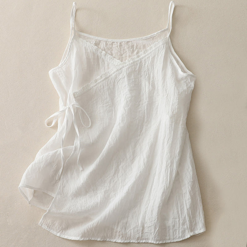 Buddha Stones Vintage Side Lace Splicing Lace V Neck Senza Maniche Gilet da Donna - Bianco - US12, UK/AU16, EU44 (2XL) - image 4